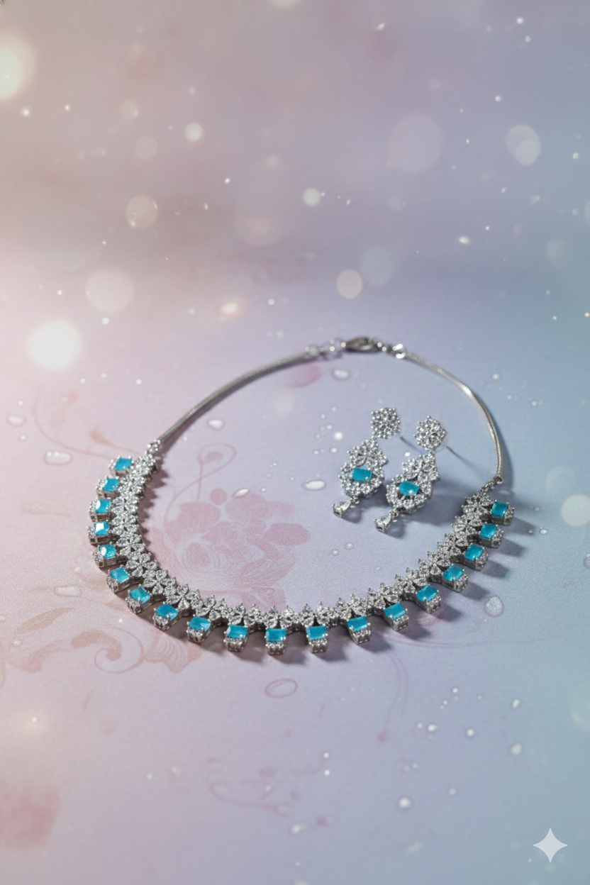 Azure Elegance Geometric Fringe Set.