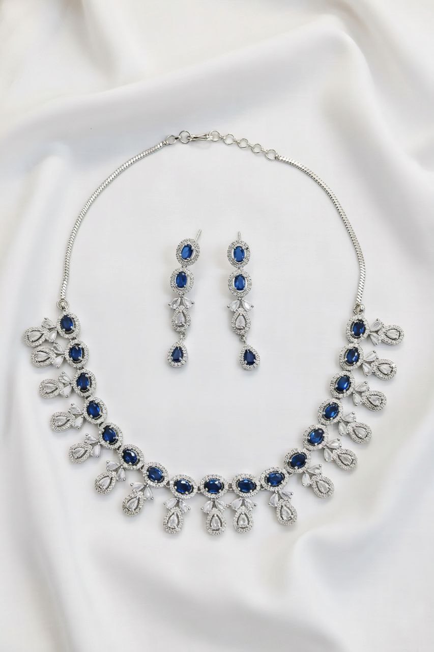 Midnight Aura Sapphire & Diamond Drop Necklace Set