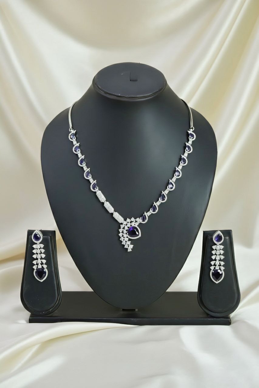 Purple Pear-Cut Stone Necklace & Earring Set