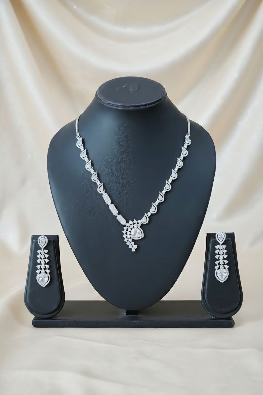 white Pear-Cut Stone Necklace & Earring Set