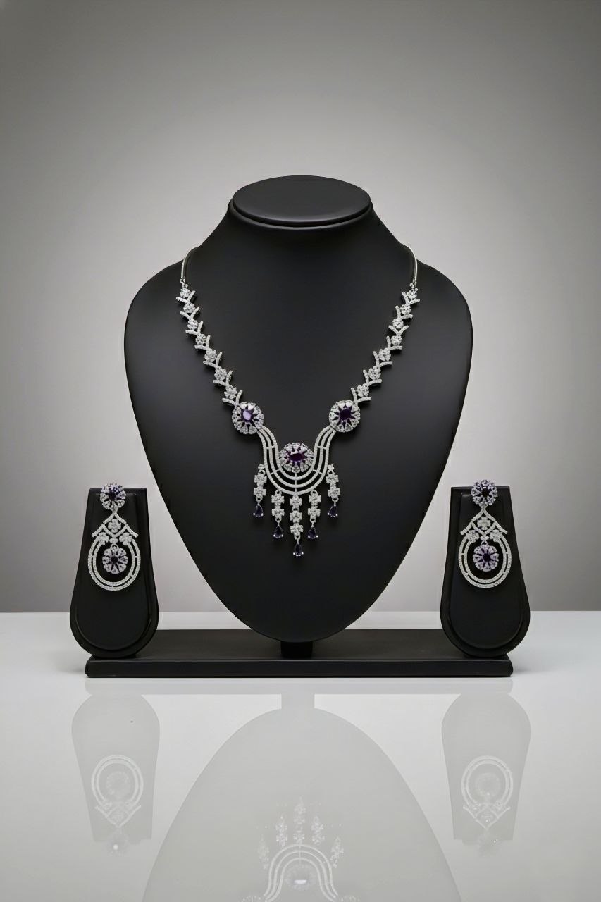 Purple Aura Chandelier Necklace & Earring Set