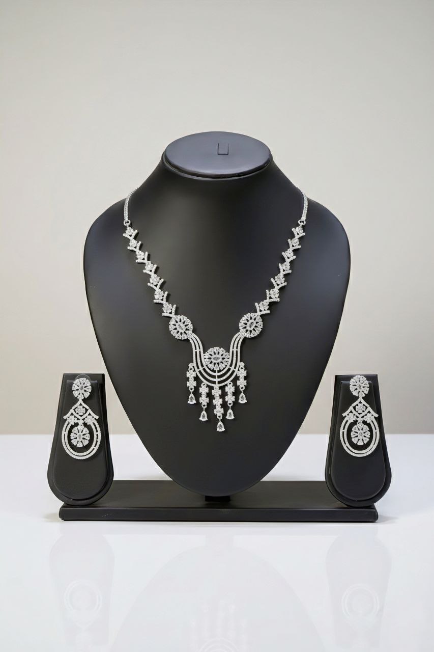 White Aura Chandelier Necklace & Earring Set