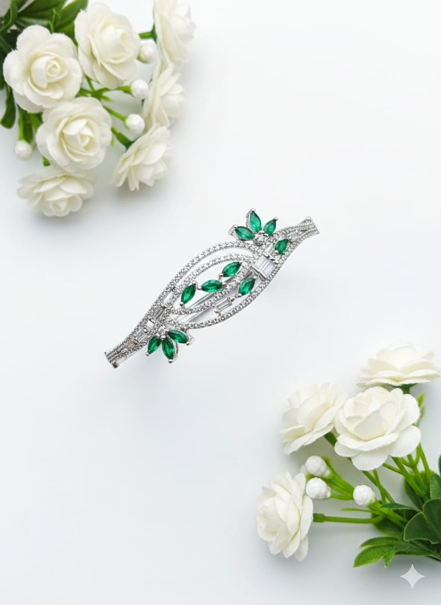 Silver Emerald Leaf Bracelet