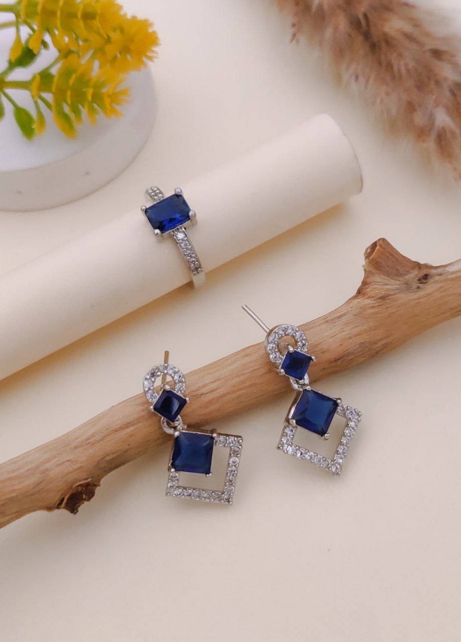 Royal Azure Squares Earring With Ring