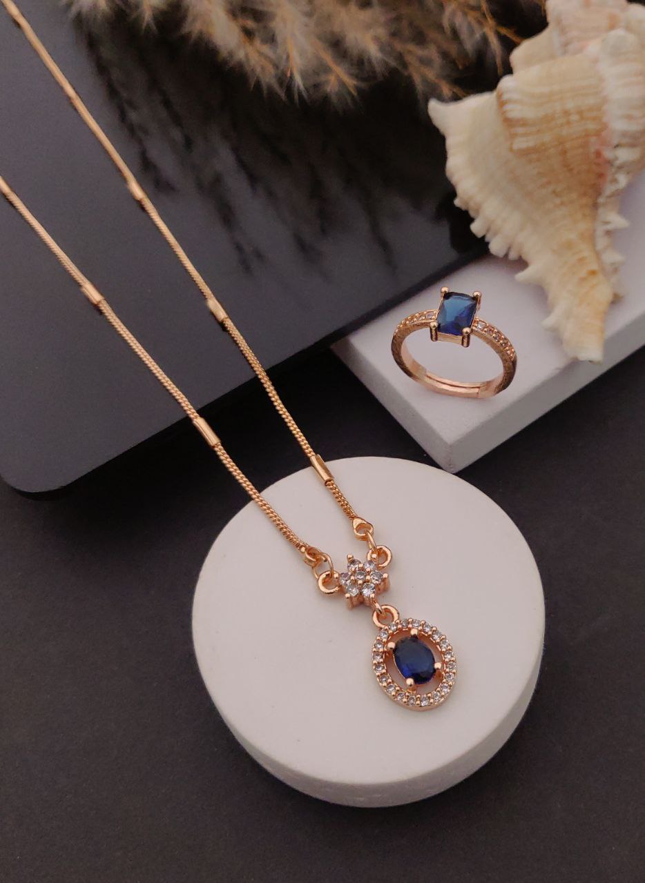 Royal blue oval pendant & ring combo