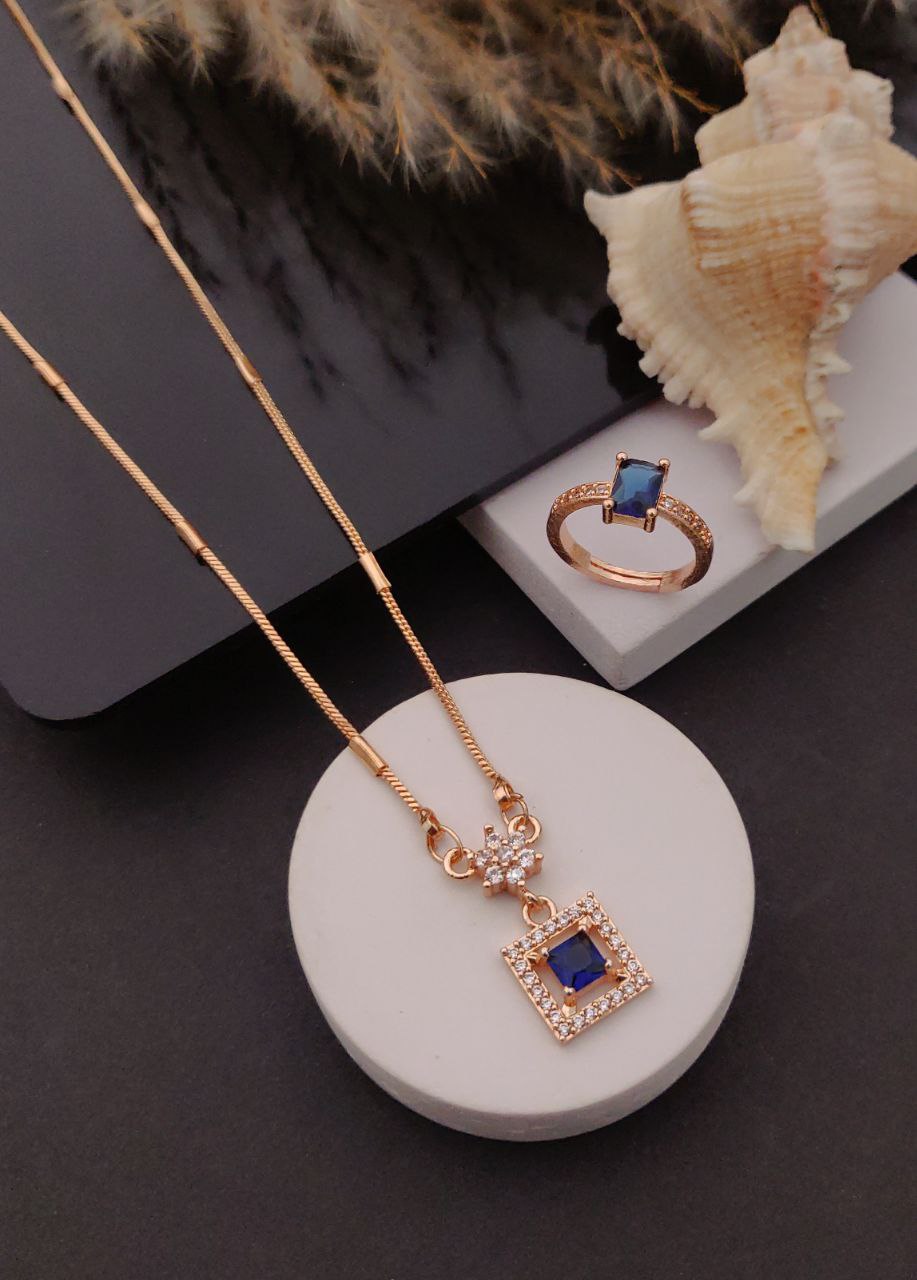 Royal blue square pendant & ring combo