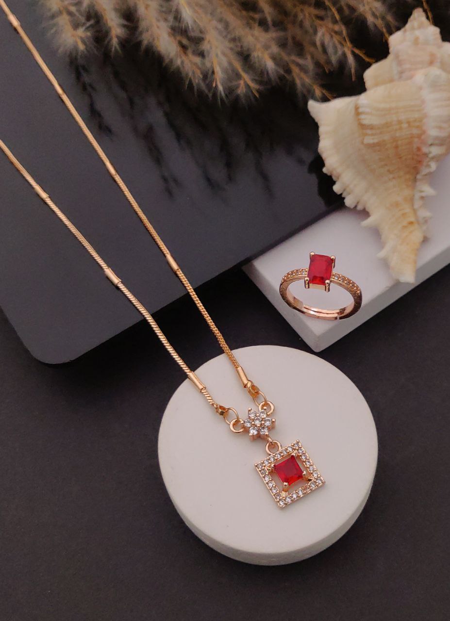 Royal red square pendant & ring combo