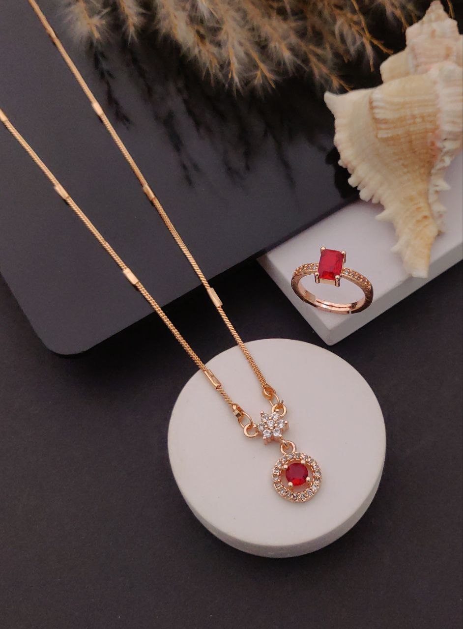 Royal red circle pendant & ring combo