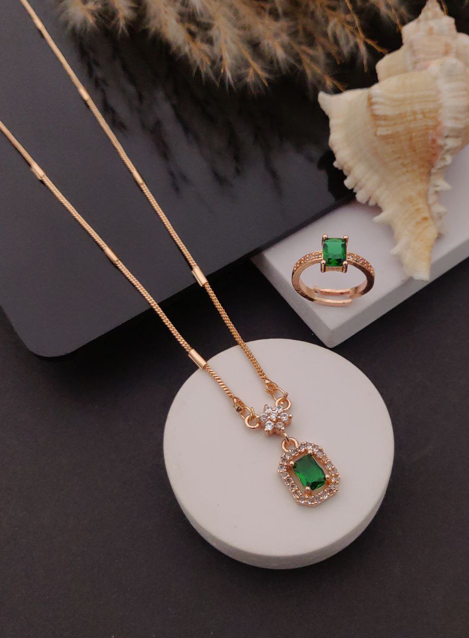 Royal green rectangle pendant & ring combo