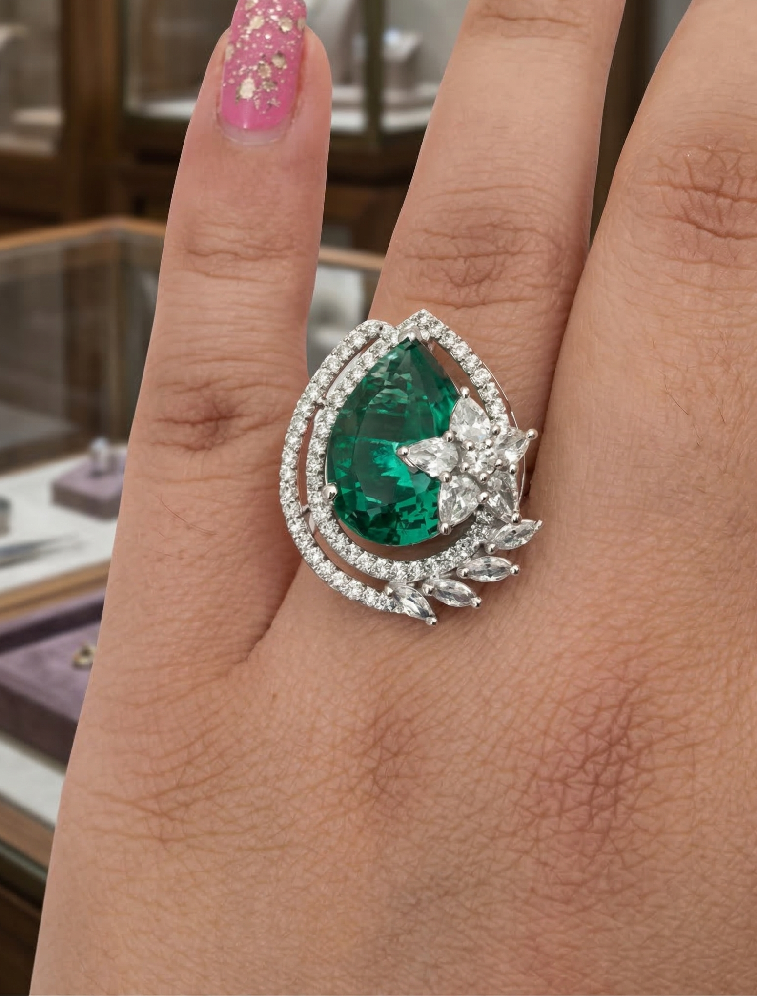 Emerald Bloom Halo Ring