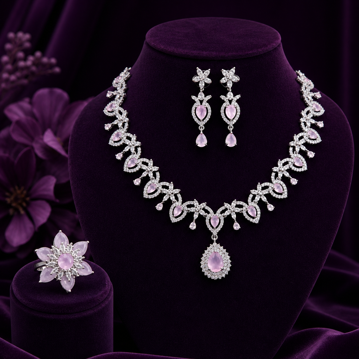 Radiant Rosequartz Romance Set With Ring