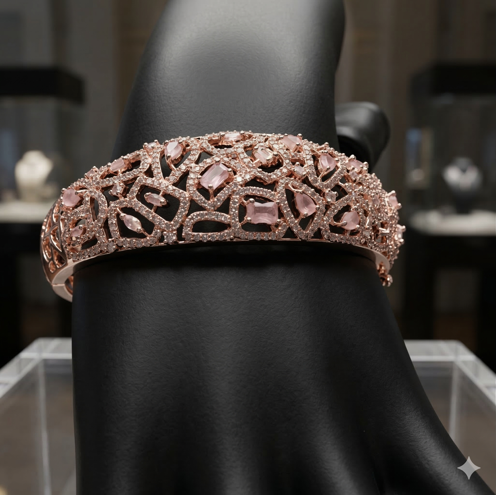 rose gold pink leaves square bracelet-avail