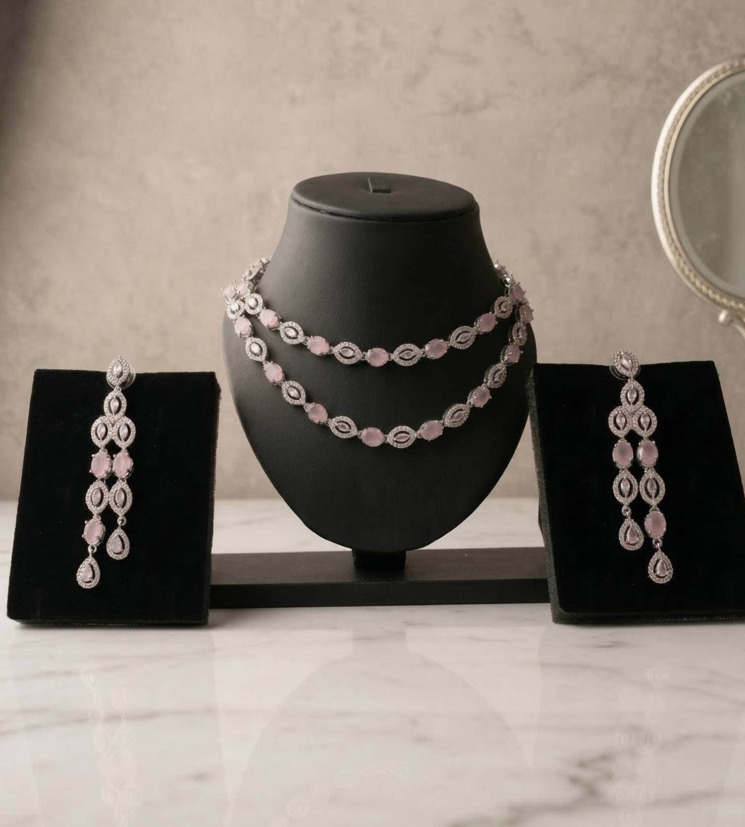 two leyer pink stone necklace-avail